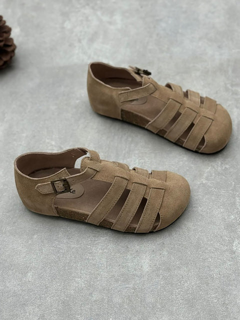 Women Summer Casual Leather Spliced Flat Sandals