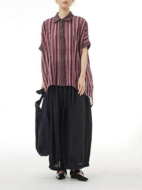 Women Summer Artsy Plaid Loose Thin Wide-leg Pants