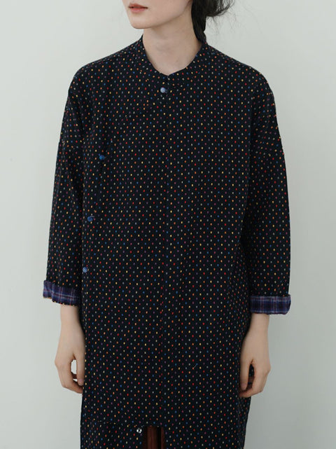 Women Vintage Autumn Dot Irregular Spliced Cotton Robe Dress