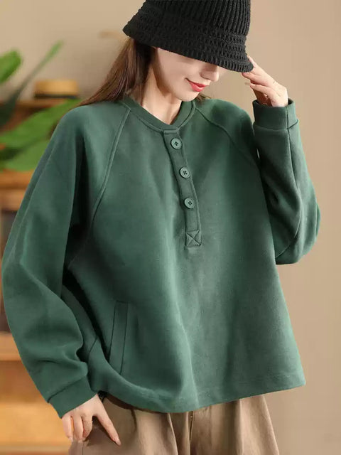 Women Autumn Pure Color Stand Collar Sweatshirt