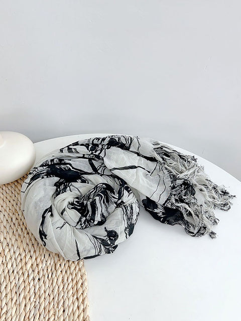 Women Summer Flower Tassel Cotton Shawl Scarf