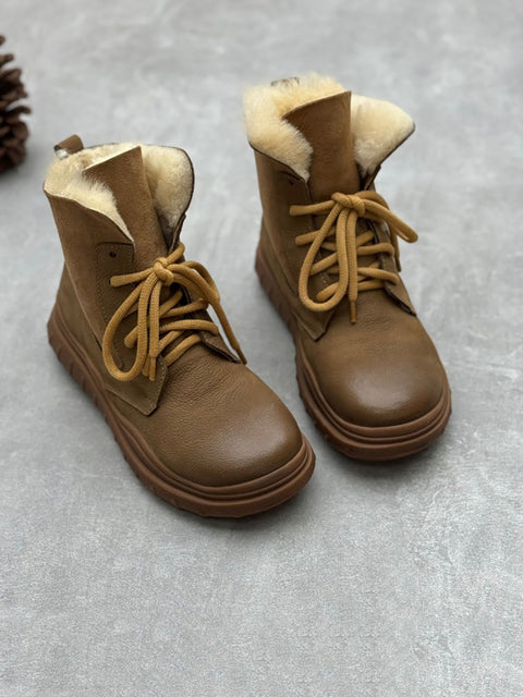 Women Winter Vintage Fleece-lined Leather Boots