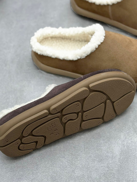 Women Winter Fleece-lined Genuine Leather Flat Slippers