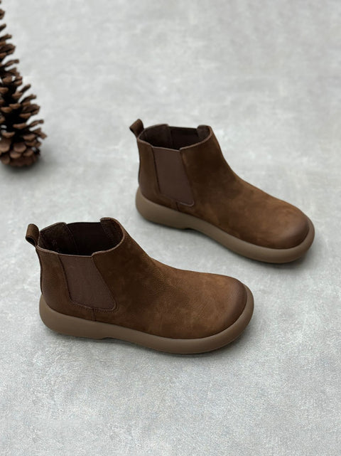 Women Winter Leather Fleece-lined Flat Ankle Boots