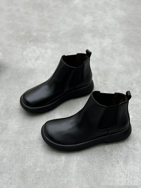 Women Winter Leather Fleece-lined Flat Ankle Boots