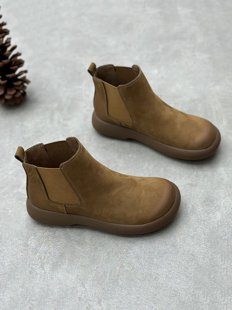 Women Winter Leather Fleece-lined Flat Ankle Boots