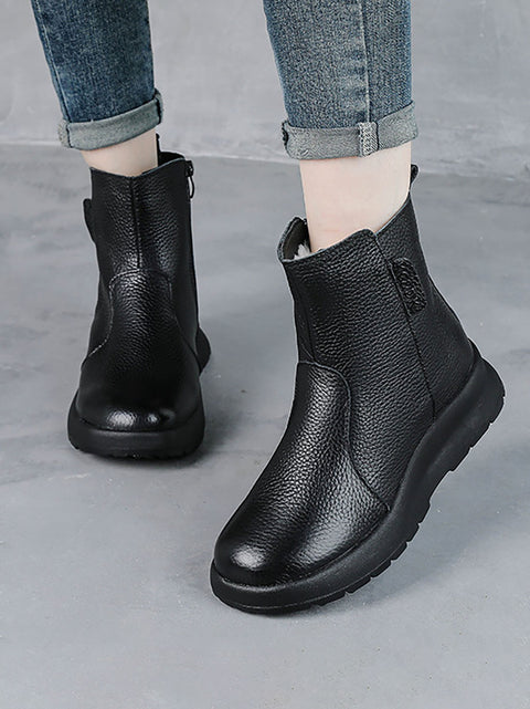 Winter Women Genuine Leather Flat Fleece-lined Ankle Boots