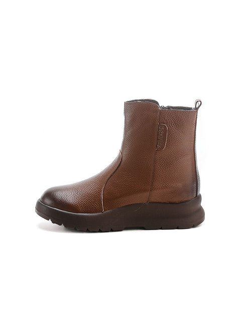 Winter Women Genuine Leather Flat Fleece-lined Ankle Boots