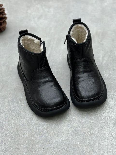 Women Winter Genuine Leather Fleece-lined Platform Boots