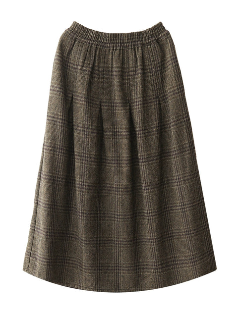 Plus Size Women Autumn Plaid Cotton A-Shape Skirt