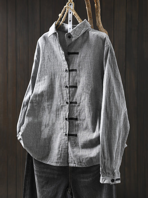 Women Autumn Plaid Cotton Buttoned Shirt