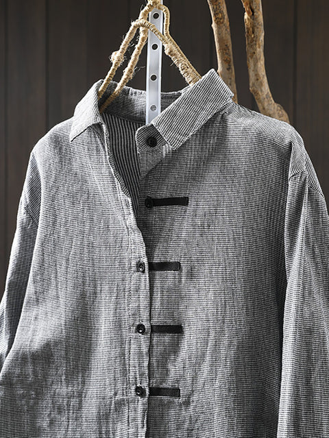 Women Autumn Plaid Cotton Buttoned Shirt