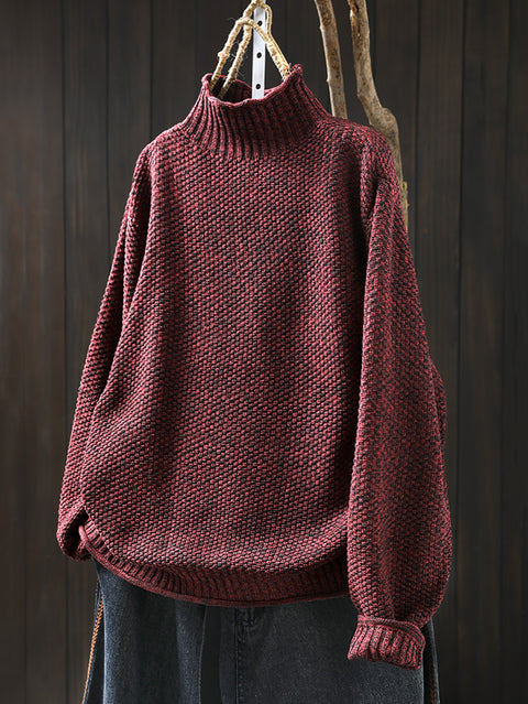 Women Autumn Casual Knit Half-Turtleneck Sweater