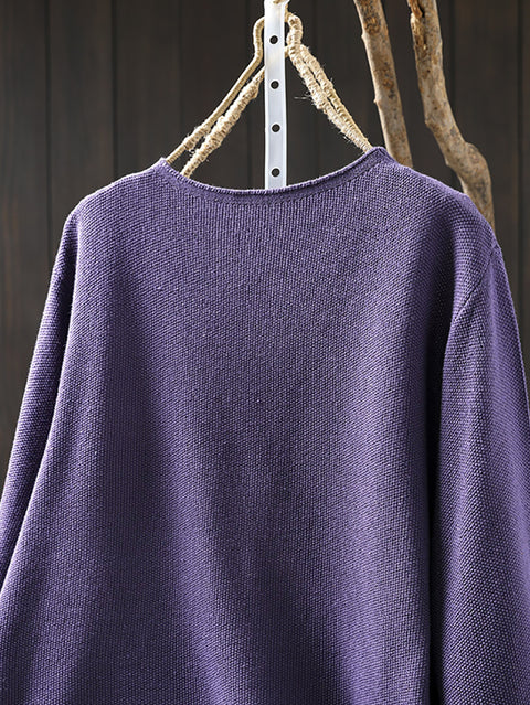 Women Autumn Casual Pure Color V-Neck Sweater