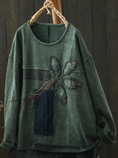 Women Autumn Patch O-Neck Sweatshirt