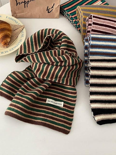 Winter Artsy Warm Stripe Knit Scarf