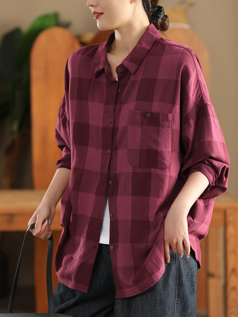 Women Autumn Artsy Plaid Shirt