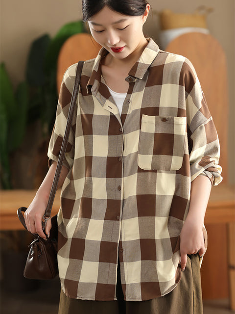 Women Autumn Artsy Plaid Shirt