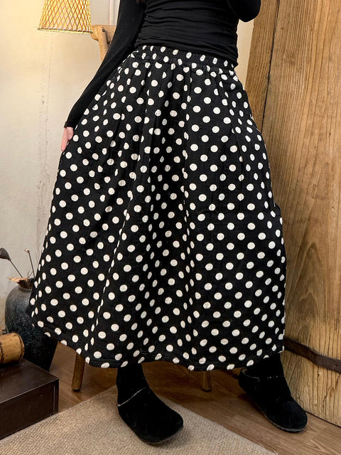 Women Autumn Casual Dot Cotton Skirt