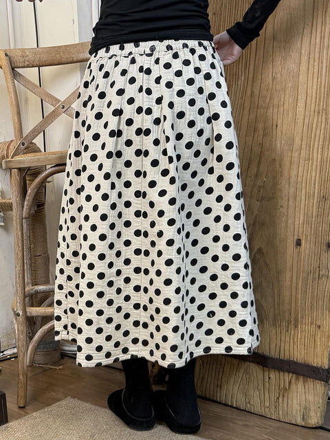 Women Autumn Casual Dot Cotton Skirt