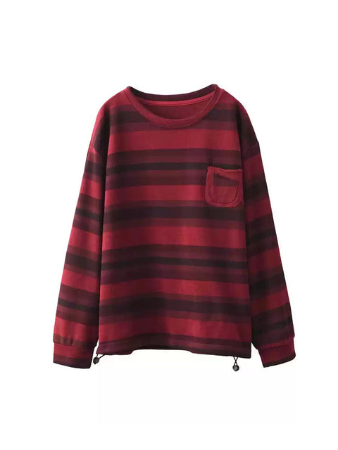 Women Spring Vintage Stripe Cotton Sweatshirt