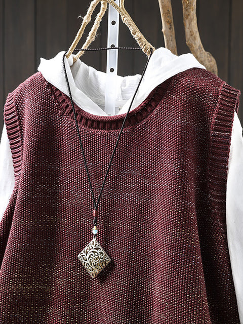 Women Spring Pure Color Knit O-Neck Vest