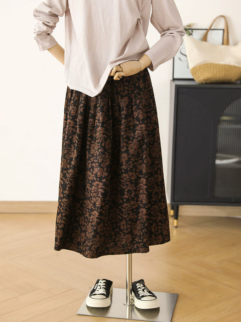 Women Spring Flower 100%Cotton A-Shape Skirt