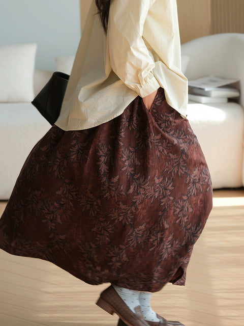 Women Spring Flower 100%Cotton A-Shape Skirt