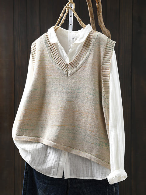 Women Spring Ethnic V-Neck Knit Vest