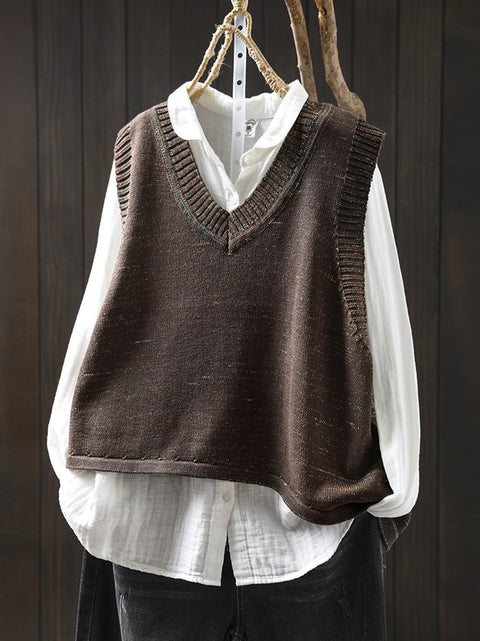 Women Spring Ethnic V-Neck Knit Vest