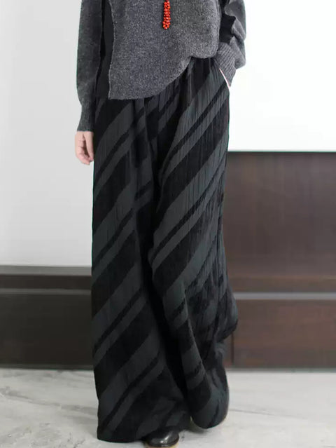 Women Spring Casual Stripe Wide-leg Pants