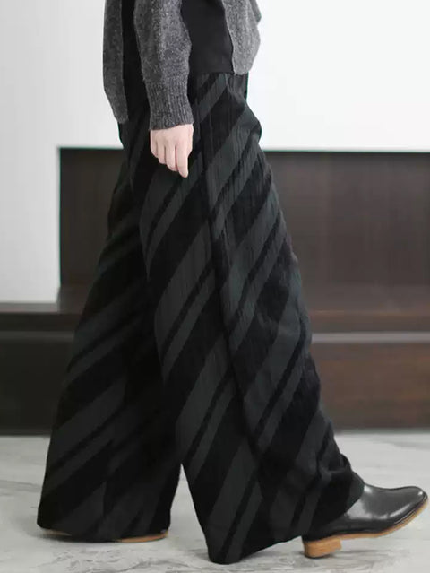 Women Spring Casual Stripe Wide-leg Pants