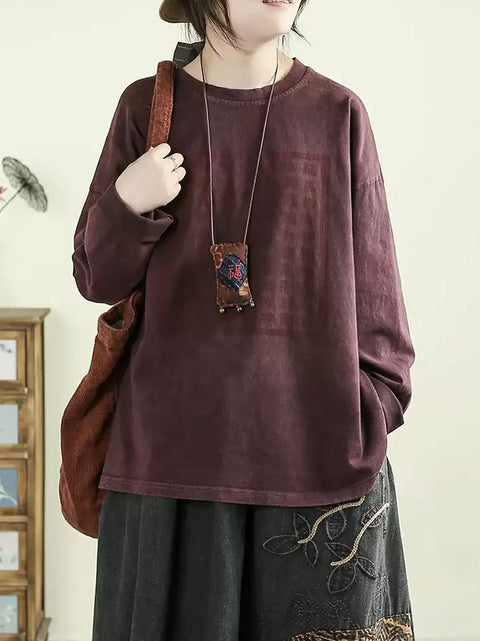 Women Spring Vintage Print O-Neck Shirt