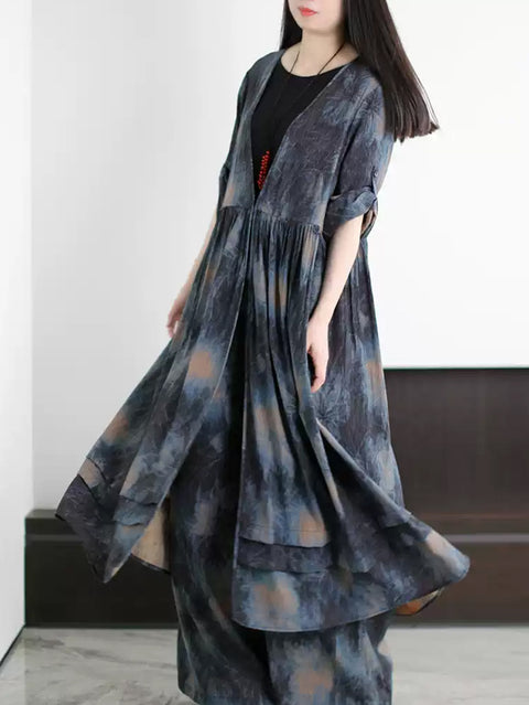 Women Spring Vintage Flower V-Neck Loose Suits