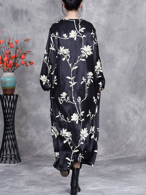 Women Spring Artsy V-Neck Flower Maxi Dress