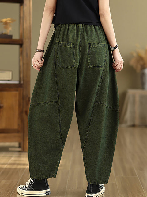 Women Casual Pure Color Denim Spliced Harem Pants