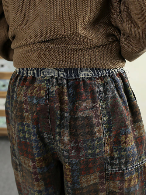 Women Vintage Plaid 100%Cotton Harem Pants