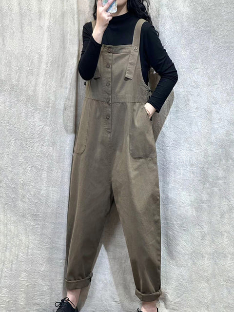 Women Spring Casual Pure Color Loose Jumpsuits