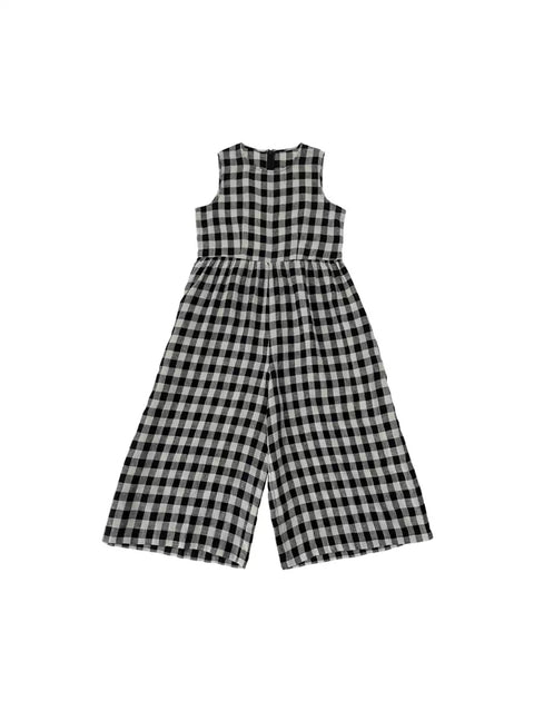 Women Summer Vintage Plaid Loose Wide-leg Jumpsuits