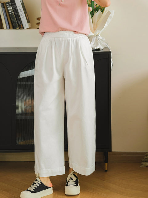 Women Spring Pure Color Cotton Wide-leg Bloomers