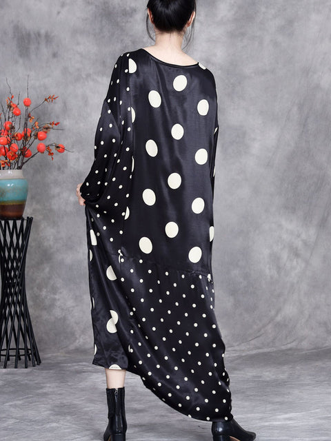 Women Spring Vintage Dot Spliced Loose Dress