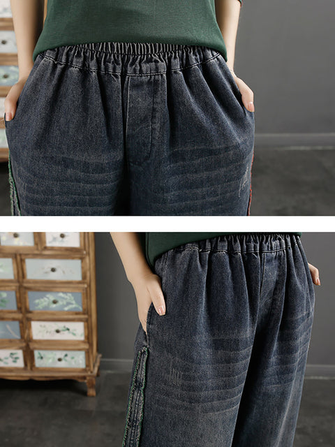 Women Spring Retro Raw-edge Denim Harem Pants