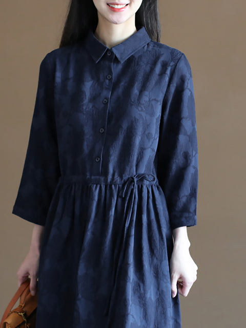 Women Spring Vintage Jacquard Cotton Linen Dress