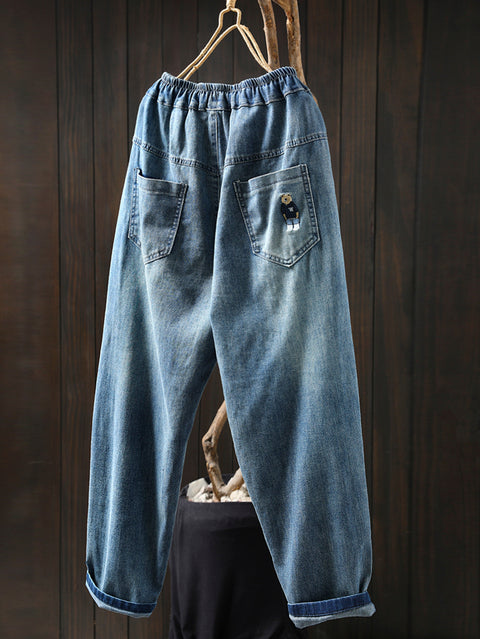 Women Spring Casual Pure Color Denim Harem Pants