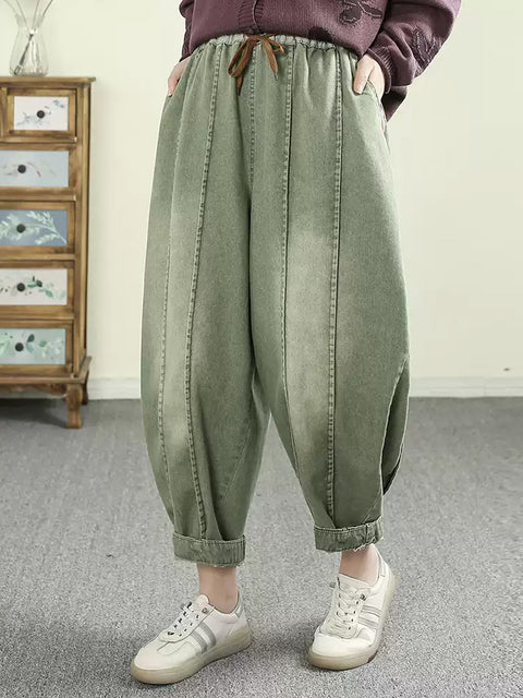 Women Spring Retro Washed Denim Harem Pants