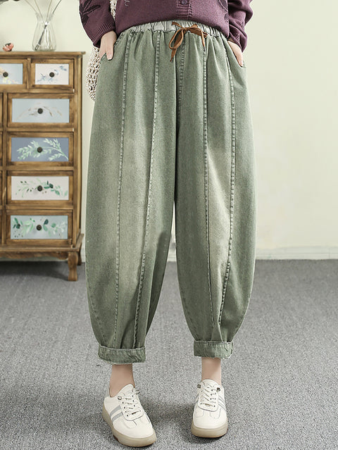 Women Spring Retro Washed Denim Harem Pants