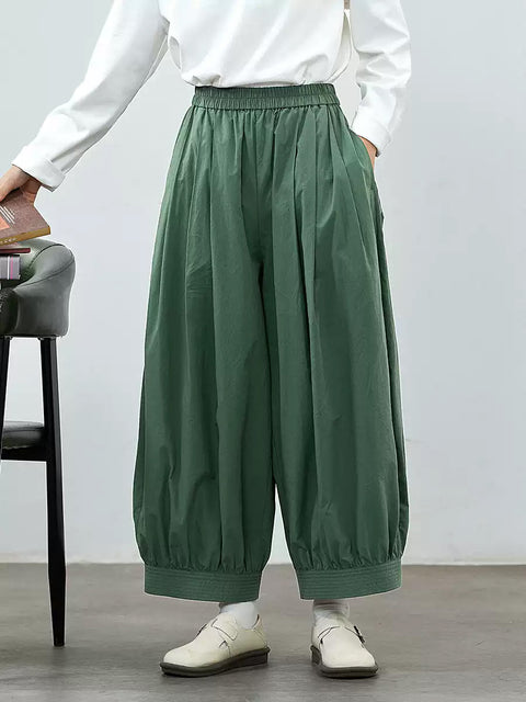 Women Spring Casual Pure Color 100%Cotton Wide-leg Pants