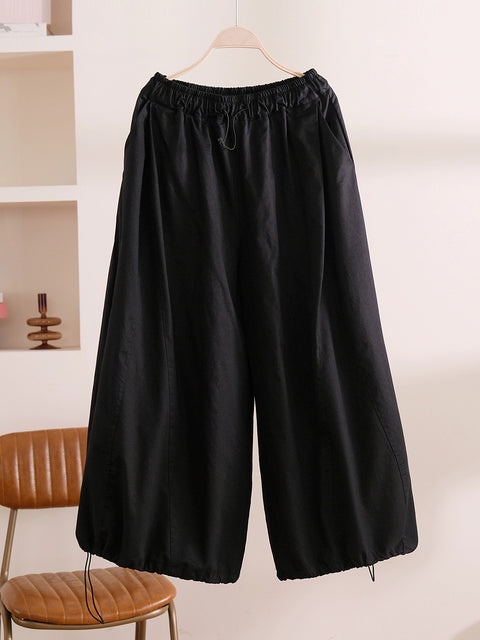 Women Spring Casual Pure Color 100%Cotton Wide-leg Pants