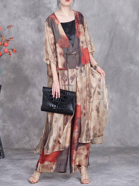 Women Summer Vintage Flower Loose Suits