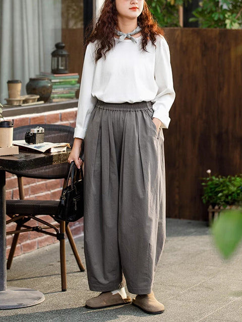 Women Spring Casual Pure Color 100%Cotton Harem Pants